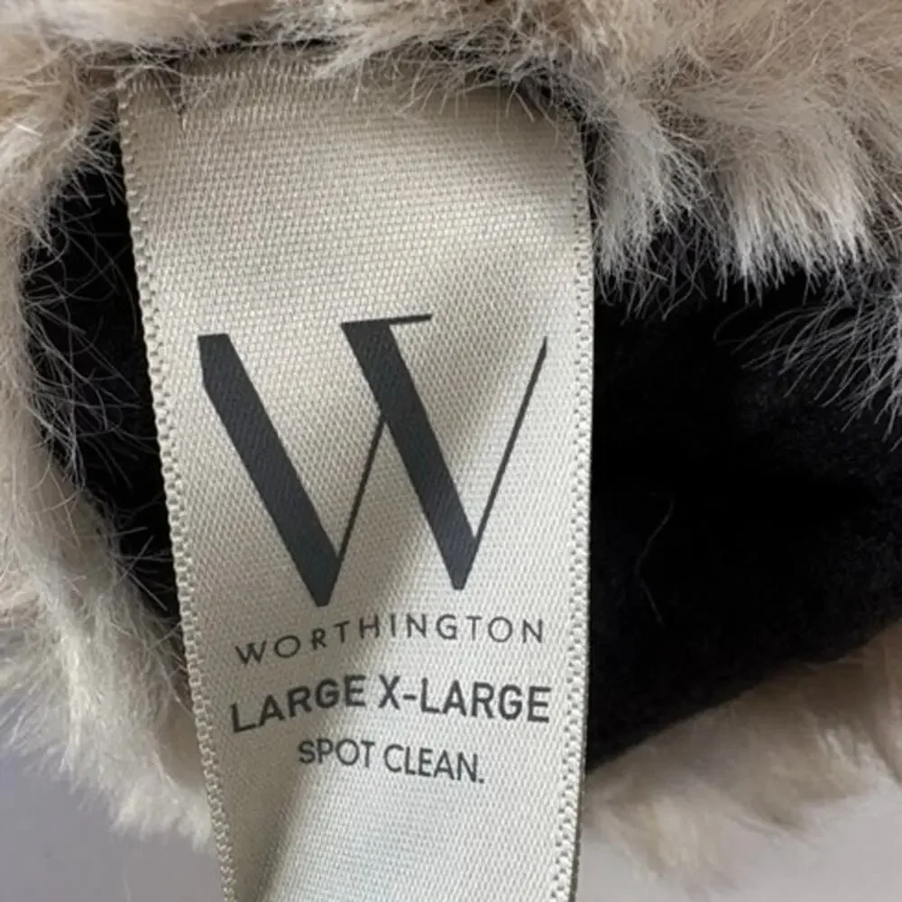 Worthington Womens Black Leather Gloves Size L-XL With Faux Fur Wrist Length